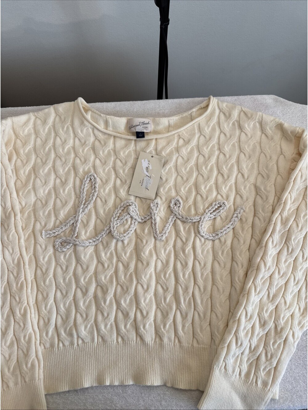Women Cozy Crewneck Love Embroidered Sweater - Universal Thread Size Large